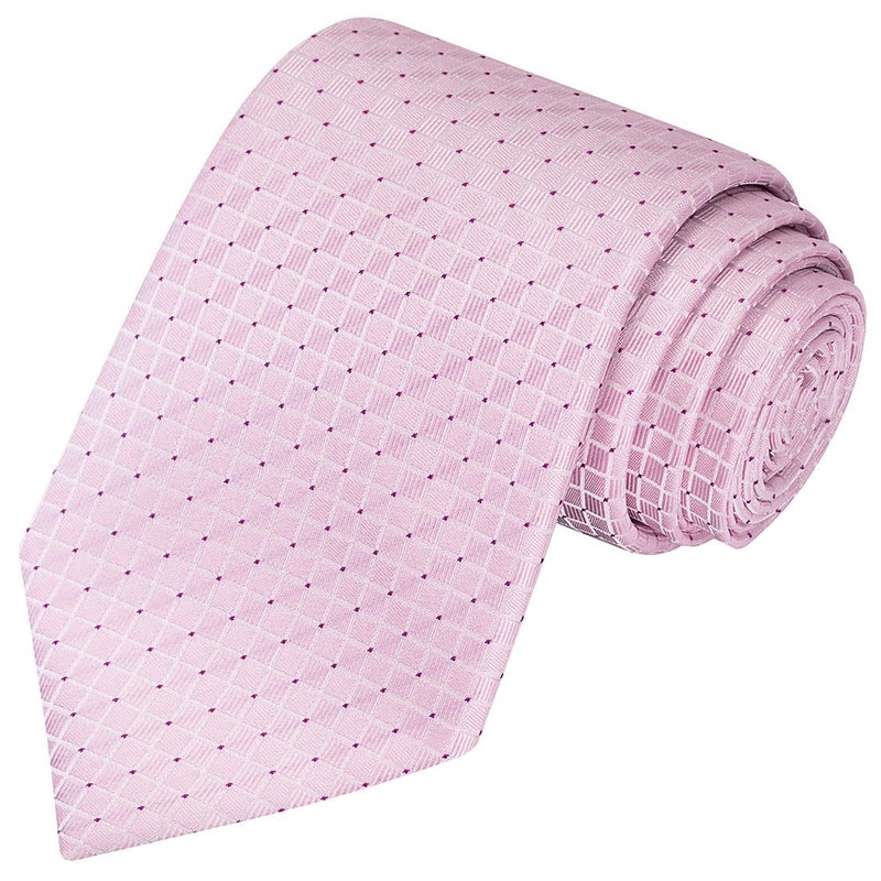 KissTies Mens Pink Tie Checkered Necktie Wedding Ties For Men - Image 1